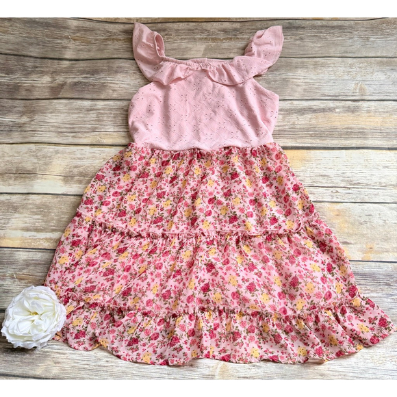 PINK AND FLOWER DRESS-SIZE 10 - Picture 2 of 7